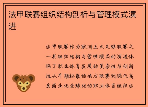 法甲联赛组织结构剖析与管理模式演进